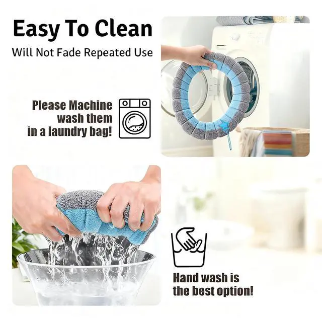 Alt view image 3 of 6 - Soft Toilet Seat Cover Pads, Stretchable Washable Toilet Seat Cushion Cover with Handle, Comfortable Toilet Lid Seat Cover, Bathroom Toilet Accessories Set