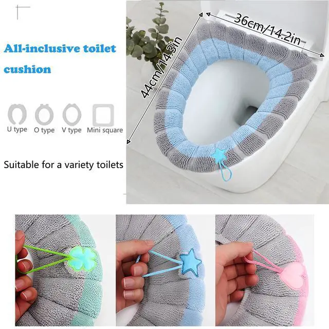 Alt view image 4 of 6 - Soft Toilet Seat Cover Pads, Stretchable Washable Toilet Seat Cushion Cover with Handle, Comfortable Toilet Lid Seat Cover, Bathroom Toilet Accessories Set