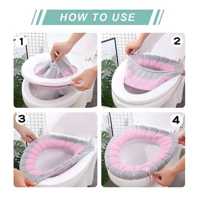 Alt view image 6 of 6 - Soft Toilet Seat Cover Pads, Stretchable Washable Toilet Seat Cushion Cover with Handle, Comfortable Toilet Lid Seat Cover, Bathroom Toilet Accessories Set