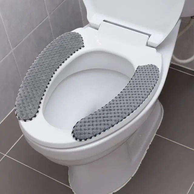 Alt view image 7 of 7 - 2Pairs Warm Toilet Seat Cover Mat Plush Thick Toilet Seat Padded Non Slip Soft Cushion Washable Bathroom Warmer Static Cling Cover Non Adhesive,Grey