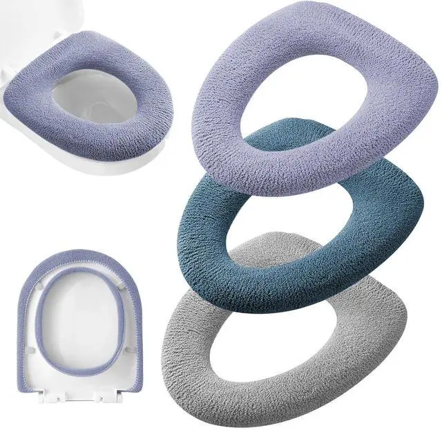 Main image of 3Pcs/Pack Bathroom Soft Thicker Warmer Stretchable Washable Cloth Toilet Seat Cover Pads (Light Purple, Dark Green, Gray)