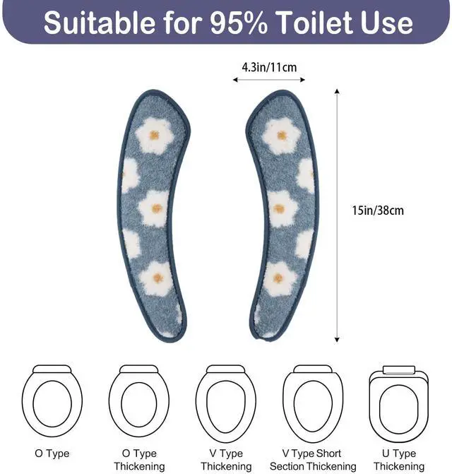 Alt view image 2 of 6 - Thick and Warm Toilet Seat Cover Washable, Reusable Cushion with TPR Adhesive & Floral Pattern for Comfort & Insulation (Blue)