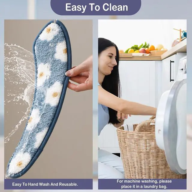 Alt view image 6 of 6 - Thick and Warm Toilet Seat Cover Washable, Reusable Cushion with TPR Adhesive & Floral Pattern for Comfort & Insulation (Blue)