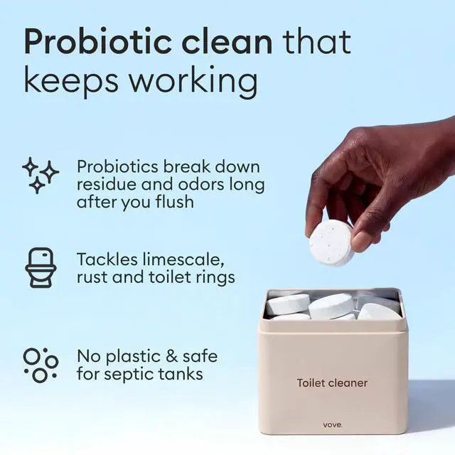 Alt view image 3 of 7 - Probiotic Toilet Bowl Cleaner Tablets, 12 Count - Lime & Eucalyptus, Citric Acid + Oxygen Bleach Fizzing Formula, Dissolves Hard Water Stains & Limescale, Plant-Based, Septic Safe, Plastic-Free