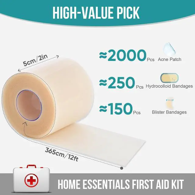 Alt view image 2 of 7 - Hydrocolloid Roll for Wound Care, Hydrocolloid Patch Bandages with Self-Adhesive, Bed Sore Bandages, Highly Absorbent & Waterproof for Burn, Blister, Acne Care, First Aid Kit Essential (2in x 12ft)