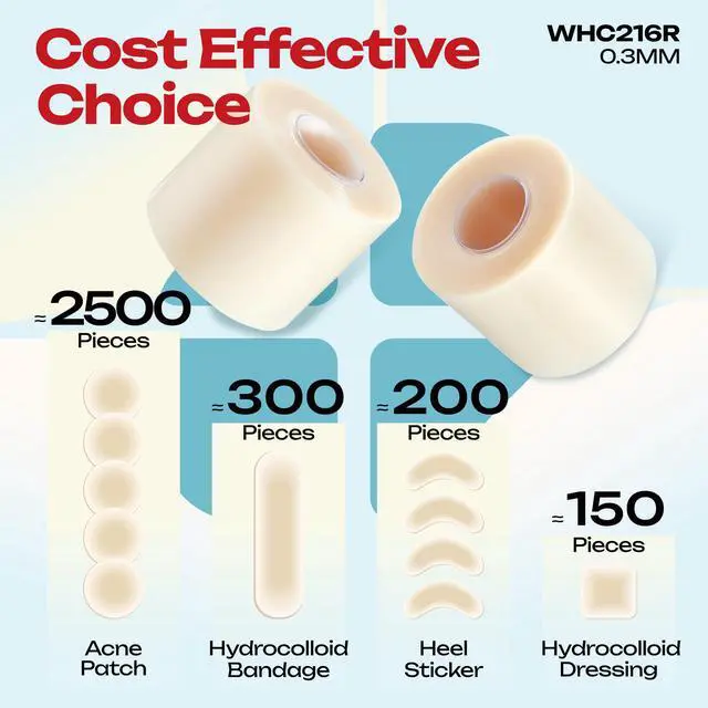 Alt view image 3 of 7 - Hydrocolloid Roll for Wound Care - Cut-to-Size, Hydrocolloid Patch Bandages with Self-Adhesive, Ultra Absorbent & Waterproof, First Aid Kit Essential (11.8mil/ 0.3mm Thickness, 2in*16ft)