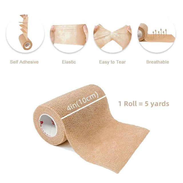 Alt view image 2 of 6 - Self Adhesive Cohesive Bandage Wrap 8 Pack 4x5yd Cohesive Tape Beige | Self Adherant Non-Woven Wrap Rolls, Atheletic Tape for Wrist, Ankle, Hand, Leg, Premium-Grade Medical Stretch Wrap