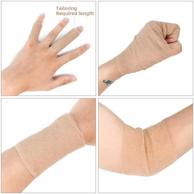 Alt view image 3 of 6 - Self Adhesive Cohesive Bandage Wrap 8 Pack 4x5yd Cohesive Tape Beige | Self Adherant Non-Woven Wrap Rolls, Atheletic Tape for Wrist, Ankle, Hand, Leg, Premium-Grade Medical Stretch Wrap