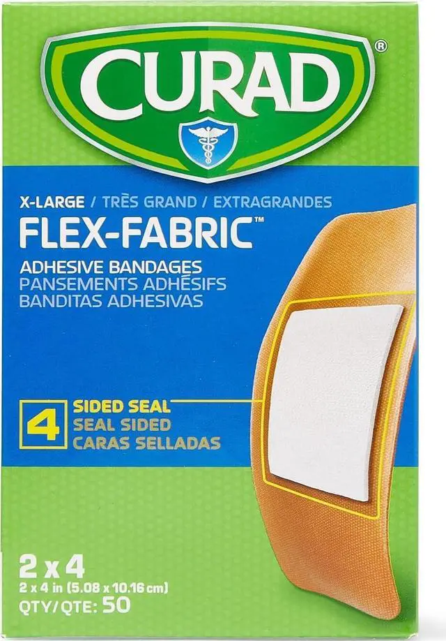 Main image of Flex-Fabric Adhesive Bandages, XLarge 2 x 4 Inch, 50 Count, | Woven Fabric Stretch, Breathable, Seals on All Four Sides, Absorbent Pad, Long-Lasting Protection