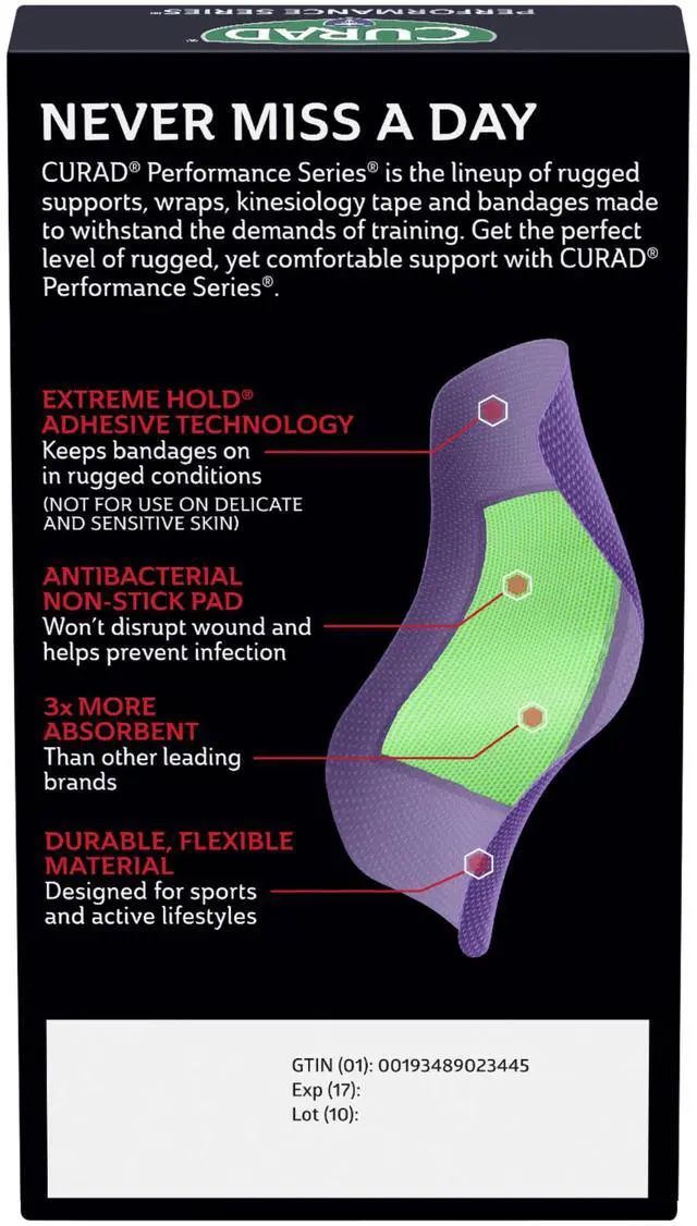 Alt view image 3 of 7 - Performance Series® Extra Large Antibacterial Bandages, 30 Count | 2 in x 4 in Flexible Fabric Bandages for Cuts, Scrapes & Burns, Assorted Colors, Extreme Hold Adhesive Technology, 3 Boxes