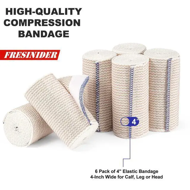 Alt view image 2 of 7 - Premium Elastic Bandage Wrap 4 Inch, 6 Pack, Hook and Loop | All-Purpose 4-Inch Cotton Compression Wrap for Knee, Calf and Elbow; Secure Ends for Sprains, Swelling and Sports Recovery