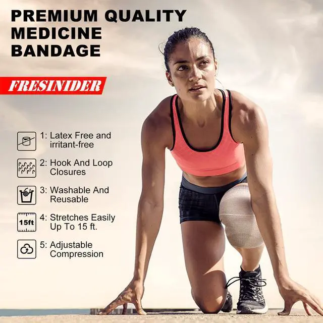 Alt view image 4 of 7 - Premium Elastic Bandage Wrap 4 Inch, 6 Pack, Hook and Loop | All-Purpose 4-Inch Cotton Compression Wrap for Knee, Calf and Elbow; Secure Ends for Sprains, Swelling and Sports Recovery