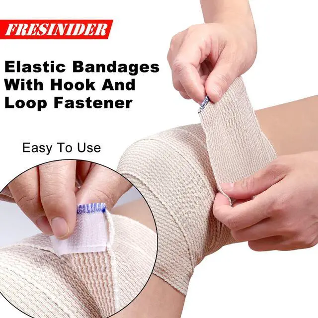 Alt view image 3 of 7 - Premium Elastic Bandage Wrap 4 Inch, 6 Pack, Hook and Loop | All-Purpose 4-Inch Cotton Compression Wrap for Knee, Calf and Elbow; Secure Ends for Sprains, Swelling and Sports Recovery