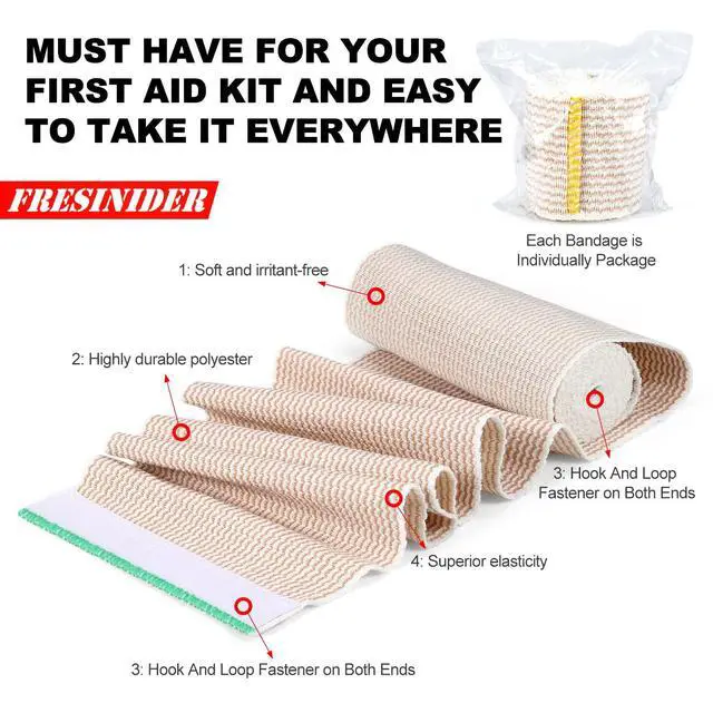 Alt view image 6 of 7 - Premium Elastic Bandage Wrap 4 Inch, 6 Pack, Hook and Loop | All-Purpose 4-Inch Cotton Compression Wrap for Knee, Calf and Elbow; Secure Ends for Sprains, Swelling and Sports Recovery