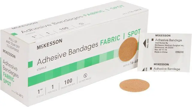 Main image of Adhesive Spot Bandage Medi-Pak Performance Fabric 1" Diameter Round Tan (#16-4812, Sold Per Box)