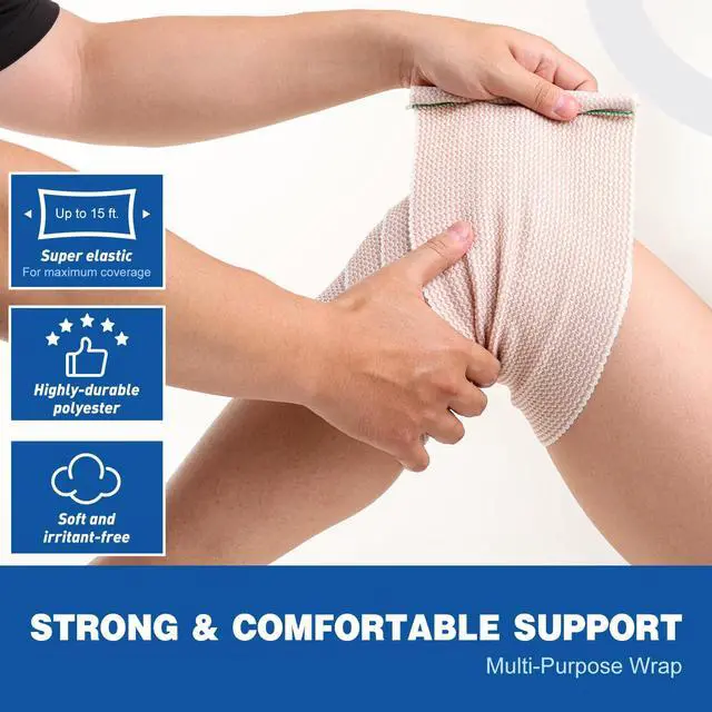 Alt view image 3 of 6 - Premium 5 Pack Elastic Bandage Wrap 6 Inch, Compression Wrap Bandage for Legs, Ankle, Knee, Tummy, Body, Latex-Free, Lymphedema Wraps for Legs