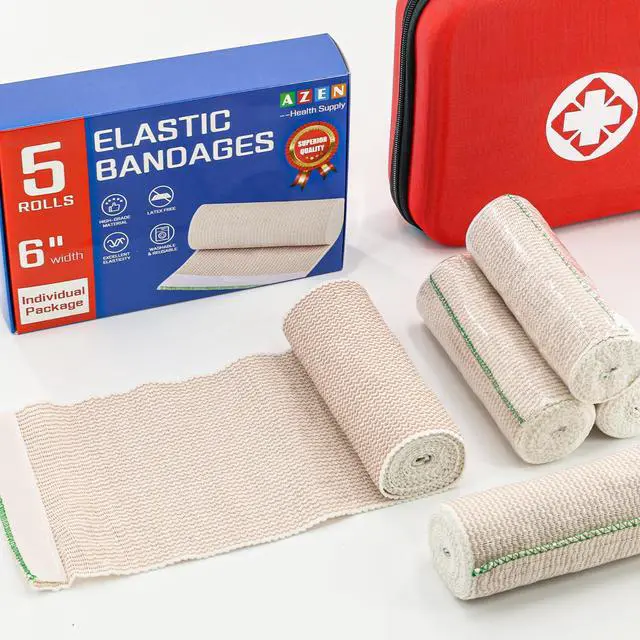Alt view image 6 of 6 - Premium 5 Pack Elastic Bandage Wrap 6 Inch, Compression Wrap Bandage for Legs, Ankle, Knee, Tummy, Body, Latex-Free, Lymphedema Wraps for Legs