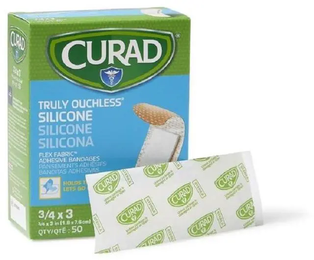 Main image of Truly Ouchless Silicone Adhesive Bandages, Fabric Bandages, For Delicate Sensitive Skin, 3/4X3 (50 Count)