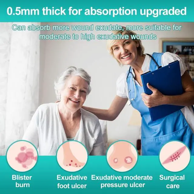 Alt view image 3 of 7 - Hydrocolloid Dressing 4" x 4" for Wound Care, 10 Pcs Large Patch Bandages with Self-Adhesive for Bedsore, Burn, Blister, Acne Care, Super Absorbent for Fast Healing