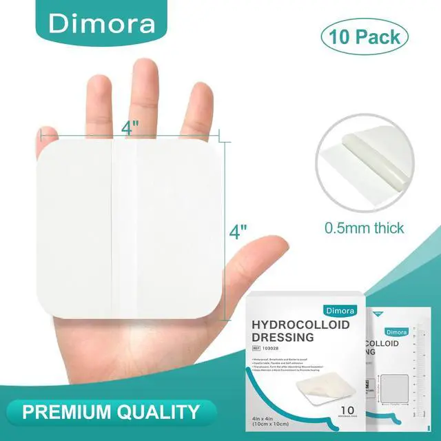 Alt view image 6 of 7 - Hydrocolloid Dressing 4" x 4" for Wound Care, 10 Pcs Large Patch Bandages with Self-Adhesive for Bedsore, Burn, Blister, Acne Care, Super Absorbent for Fast Healing