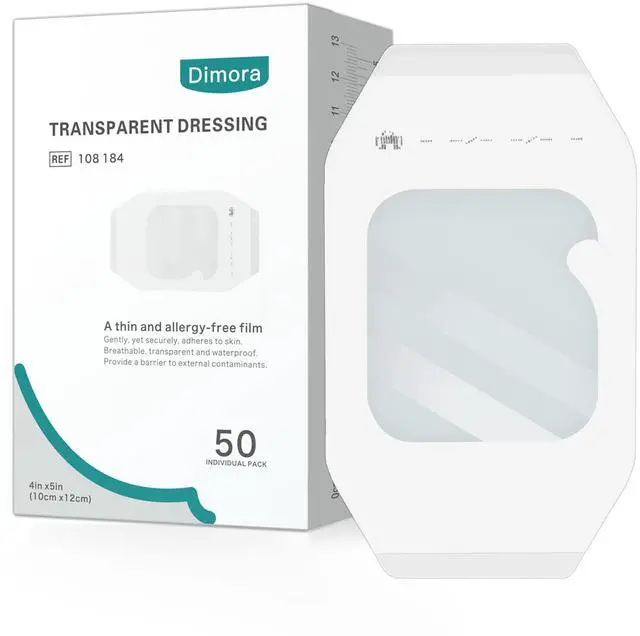 Main image of Transparent Film Dressing 50 Packs, Waterproof Adhesive Clear Bandages 4 in x 5 in, Wound Cover for IV Shield, Tattoo Aftercare Bandage,Clear Bandage Tape for Wound Care