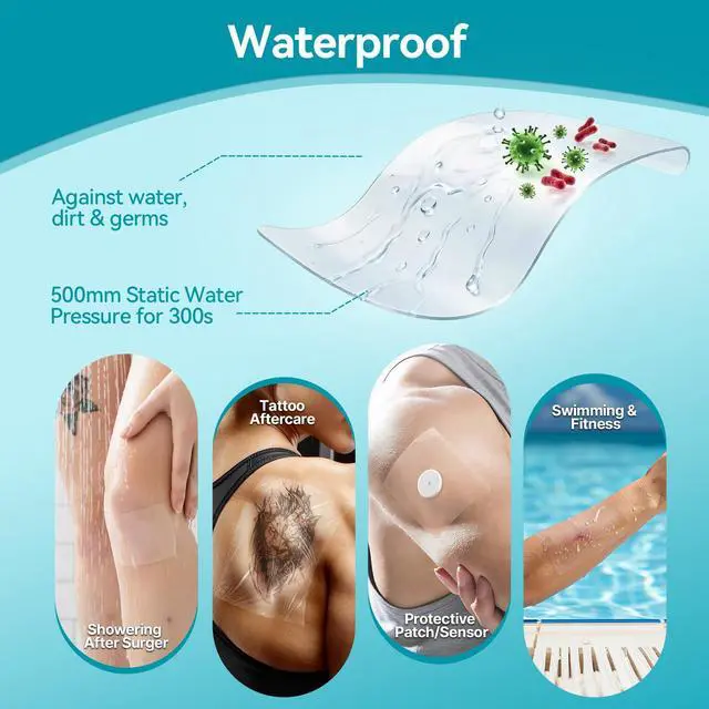 Alt view image 2 of 7 - Transparent Film Dressing 50 Packs, Waterproof Adhesive Clear Bandages 4 in x 5 in, Wound Cover for IV Shield, Tattoo Aftercare Bandage,Clear Bandage Tape for Wound Care