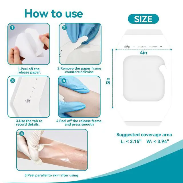 Alt view image 5 of 7 - Transparent Film Dressing 50 Packs, Waterproof Adhesive Clear Bandages 4 in x 5 in, Wound Cover for IV Shield, Tattoo Aftercare Bandage,Clear Bandage Tape for Wound Care