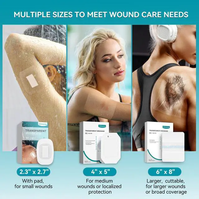 Alt view image 6 of 7 - Transparent Film Dressing 50 Packs, Waterproof Adhesive Clear Bandages 4 in x 5 in, Wound Cover for IV Shield, Tattoo Aftercare Bandage,Clear Bandage Tape for Wound Care