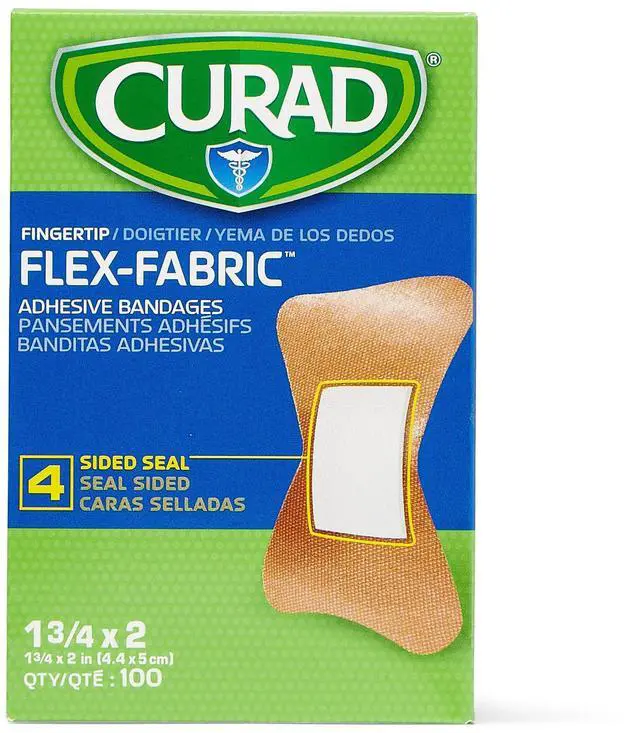 Main image of Flex-Fabric Adhesive Fingertip Bandages, Skin-Friendly Adhesive, 2 x 1.75 Inches, Breathable Fabric, 100 Bandages Per Box