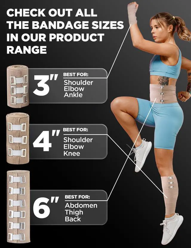 Alt view image 7 of 7 - Premium Elastic Bandage Wrap - 4pk (2x3in, 2x4in) + 12 Extra Clips - Strong Compression Bandage Wrap for Leg, Arm, Wrists, Elbow, Ankles, Feet and Knees - for First Aid Kit and After Surgery Recovery