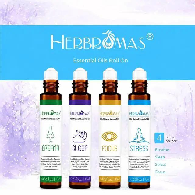 Alt view image 2 of 7 - Aromatherapy Oils Roller Set, Natural Pre-diluted Essential Oils Roll On with Glass Rollerball, Relaxation Gift for Women & Men, Christmas Gift, Pack 4 x 0.33fl.oz