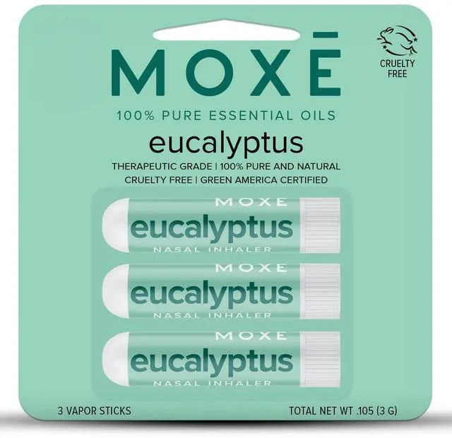 Main image of Eucalyptus Essential Oil Nasal Inhaler, Sinus & Congestion Relief, Daily Relaxation, Stress Relief, Therapeutic No-Mess Aromatherapy, Pure and Natural, Made in USA (3 Pack) packaging may vary