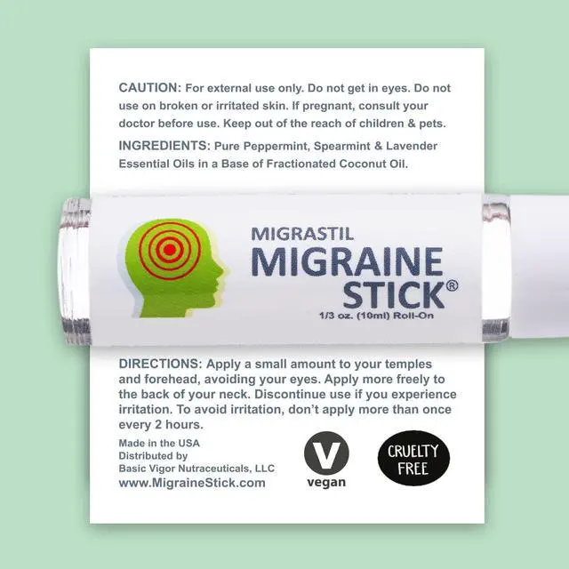 Alt view image 2 of 6 - Migrastil Migraine Stick Roll On, Peppermint Oil, Essential Oil Roller USA | With spearmint & lavender, fractionated coconut oil base | Temples, forehead, neck | 10ml glass bottle | TSA-ready, vegan