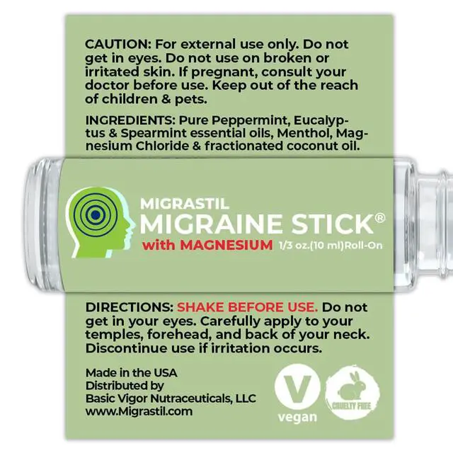 Alt view image 2 of 6 - Migraine Stick with Magnesium. Cooling Peppermint Eucalyptus Essential Oil Topical Magnesium for Headache Support. Made in The USA 10 ml