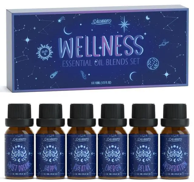 Main image of Essential Oils Set, Wellness Aromatherapy Oil for Diffuser, Home, Candle, soap Making, Natural Blend Oils Gift for Women and Men, 6x10ml