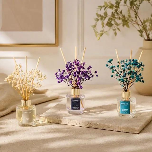 Alt view image 3 of 7 - Reed Diffuser Set of 3,Clean Linen Ocean Mist&Sea Salt Lavender Eucalyptus Oil Reed Diffusers for Bedroom Living Room Office Aromatherapy Oil Reed Diffuser for Gift 50ml x 3