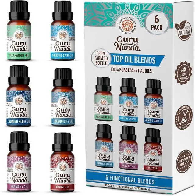 Main image of Essential Oil Blends 6 Pack (10mL Each), Breathe Easy, Tranquility, Relaxation, Harmony, Calming Sleep & Thrive, Natural Aromatherapy Oils for Diffuser, Wellness & DIY