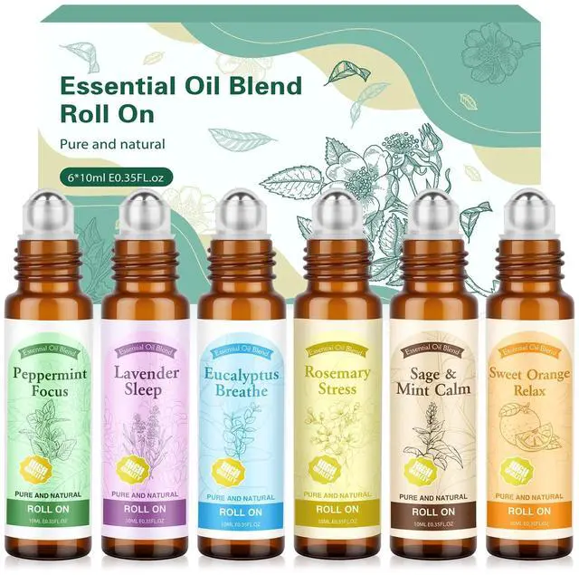 Main image of Essential Oil Roll On for Self Care - Aromatherapy Oil Gift for Women Men, Portable Aromatherapy Blend for Relaxation - Self Care Gifts for Women Valentines Birthday Christmas Moms Day -6 x 10ml