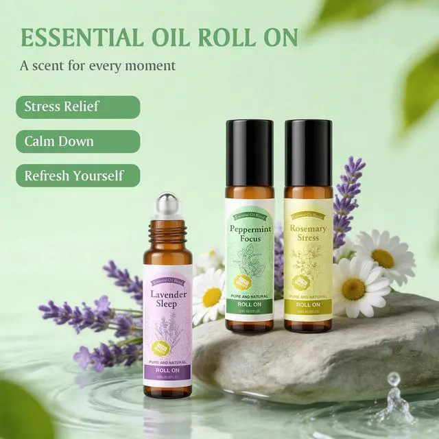Alt view image 2 of 7 - Essential Oil Roll On for Self Care - Aromatherapy Oil Gift for Women Men, Portable Aromatherapy Blend for Relaxation - Self Care Gifts for Women Valentines Birthday Christmas Moms Day -6 x 10ml