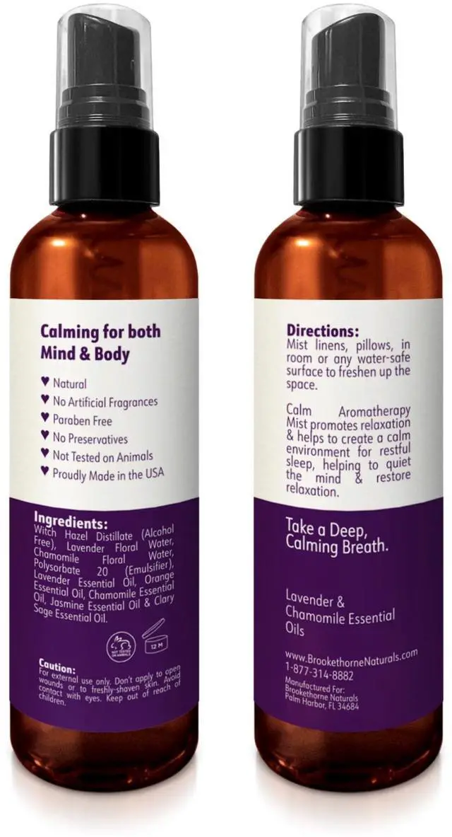 Alt view image 7 of 7 - Calm Aromatherapy Mist | Lavender Pillow Spray 4oz | Lavender & Chamomile Essential Oil room, linen & bed spray | Calming scent for Relaxation & Sleep | Paraben-free, made in USA