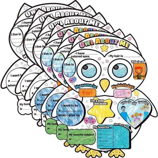 Main image of 40 PCS Owl All About Me Student Posters DIY Color Ready-to-Decorate and Fill in Posters Great Way for Kids Students to Learn About Classmates School Classroom Home Daycare Learning Supplies