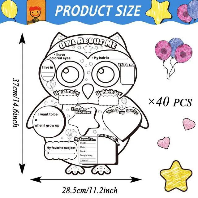 Alt view image 2 of 7 - 40 PCS Owl All About Me Student Posters DIY Color Ready-to-Decorate and Fill in Posters Great Way for Kids Students to Learn About Classmates School Classroom Home Daycare Learning Supplies