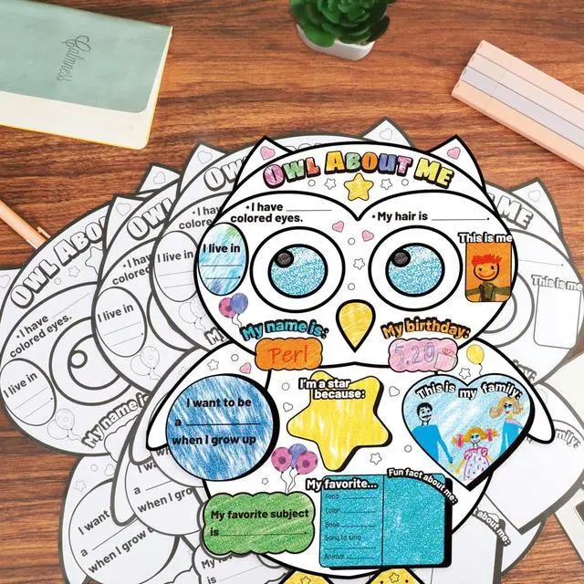 Alt view image 4 of 7 - 40 PCS Owl All About Me Student Posters DIY Color Ready-to-Decorate and Fill in Posters Great Way for Kids Students to Learn About Classmates School Classroom Home Daycare Learning Supplies