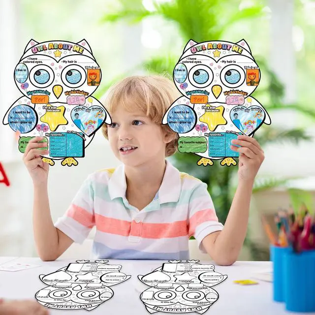 Alt view image 5 of 7 - 40 PCS Owl All About Me Student Posters DIY Color Ready-to-Decorate and Fill in Posters Great Way for Kids Students to Learn About Classmates School Classroom Home Daycare Learning Supplies