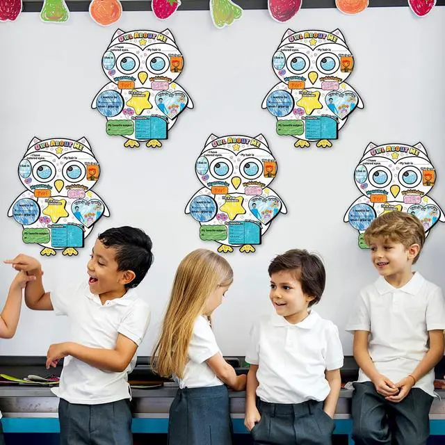 Alt view image 7 of 7 - 40 PCS Owl All About Me Student Posters DIY Color Ready-to-Decorate and Fill in Posters Great Way for Kids Students to Learn About Classmates School Classroom Home Daycare Learning Supplies