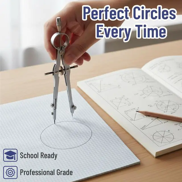 Alt view image 6 of 7 - - Geometry Set, 15 Piece Set with 6 Inch Swing Arm Protractor | IncludesMetal Divider, Set Squares, Ruler, Compasses for Math for Drafting & School Supplies