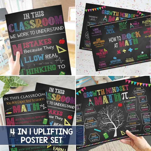 Alt view image 2 of 6 - Math Posters, 4 Pack 11x17 Classroom Chart for Teacher Elementary | Supplies for Students, Decorations for Elementary, Middle, High School, Mathematics Education, Essential Signs Must Haves