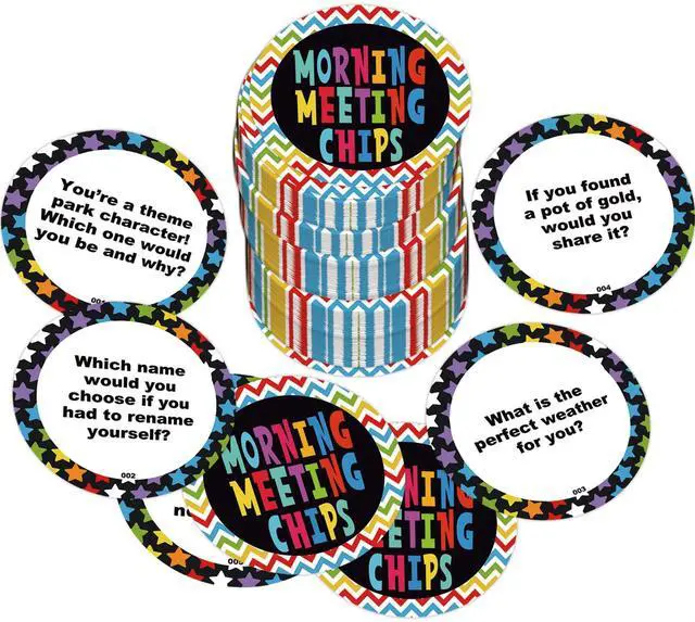 Main image of 100 Morning Meeting Chips Questions Cards for Kids, Conversation Starters, Primary Students Response Cards, Learn and Improve Listening & Communication, Vocabulary, Social Skill