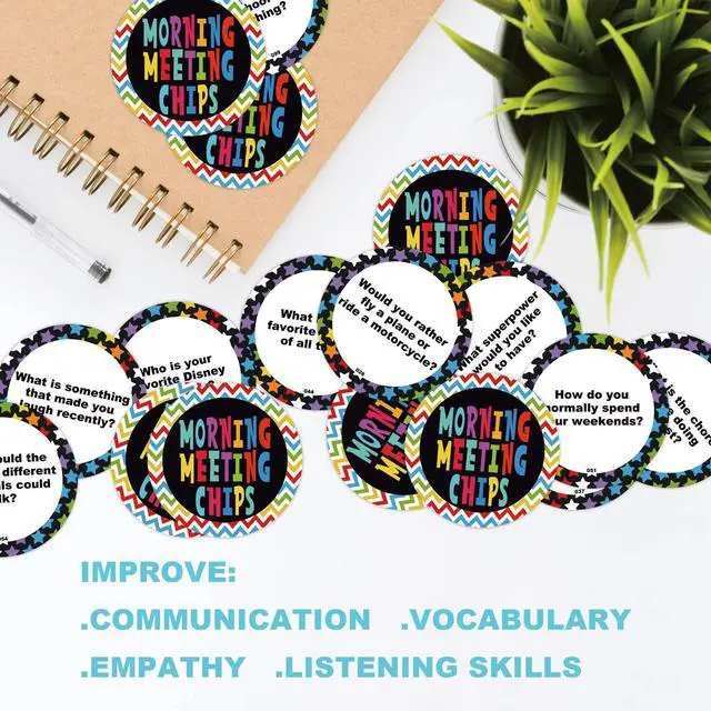 Alt view image 6 of 7 - 100 Morning Meeting Chips Questions Cards for Kids, Conversation Starters, Primary Students Response Cards, Learn and Improve Listening & Communication, Vocabulary, Social Skill