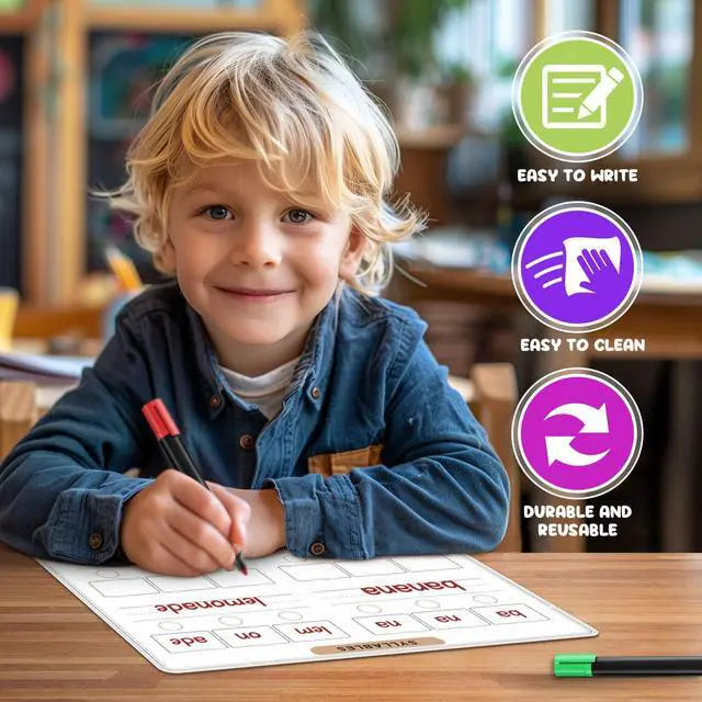 Alt view image 2 of 7 - Phonemic Awareness Sounds & Blends Dry Erase Sheets 9x12 Phonics Learning English Syllables Letter Practice Homeschool Teacher Student Supplies Classroom Pack of 10